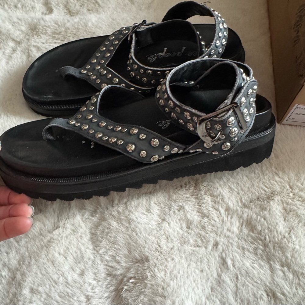 Free People Izzy Black Sandals with Silver Studs - Picture 2 of 7